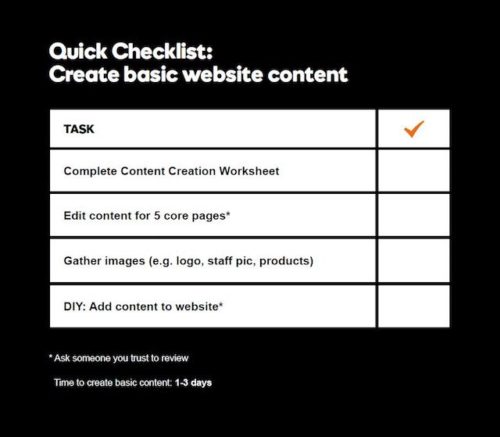 Small Business Online Checklist Create Content